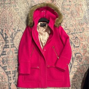 J. Crew Fuchsia Utility Jacket with Faux Fur Hood